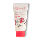 Sur fond transparent un tube de crème pour les mains de la marque Lady Green