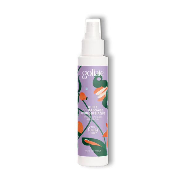 Flacon pompe d'huile de massage aphrodisiaque bio de la marque Goliate