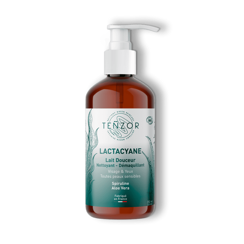 Flacon pompe de Lactacyane lait douceur nettoyant et démaquillant de la marque Tenzor