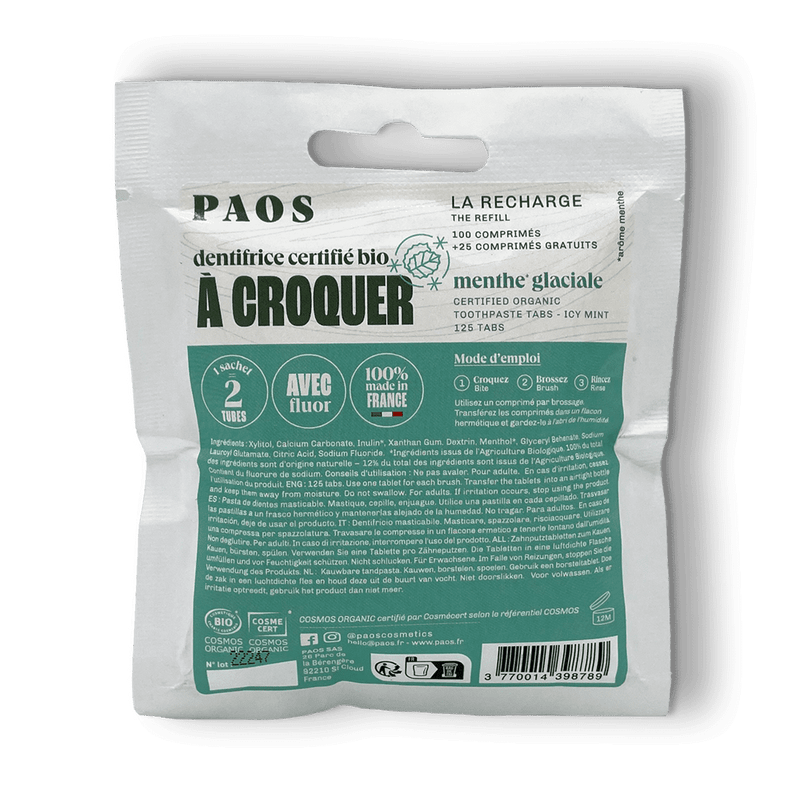 Sachet de 125 dentifrices à croquer à la menthe glaciale bio