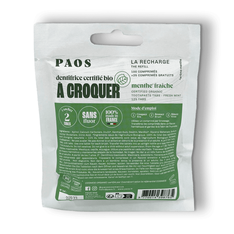 Sachet de 125 dentifrices à croquer à la menthe bio