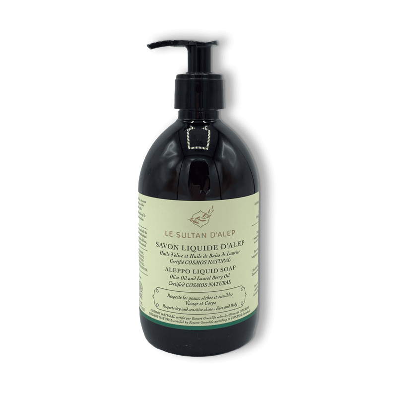 Véritable savon d’Alep liquide certifié Cosmos Natural