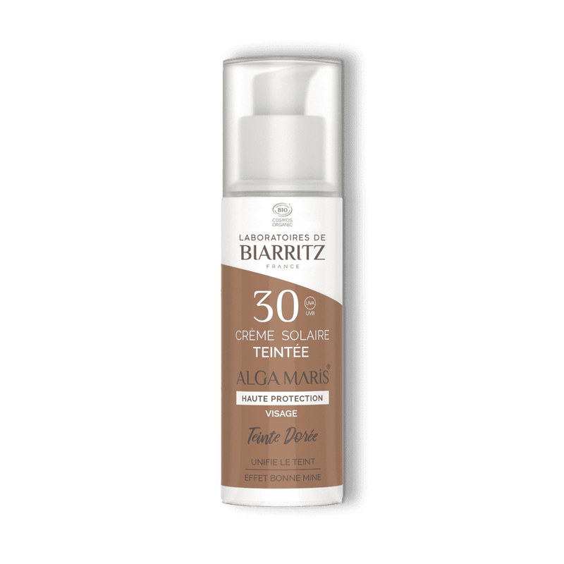 Un flacon de crème solaire teintée de la marque Laboratoires de Biarritz