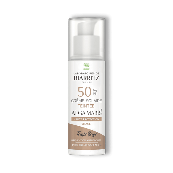 Crème solaire teintée visage SPF 50 certifiée bio