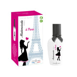 Sur fond blanc, le flacon et l'étui de l'eau de toilette pour femme Mademoiselle Arbel à Paris