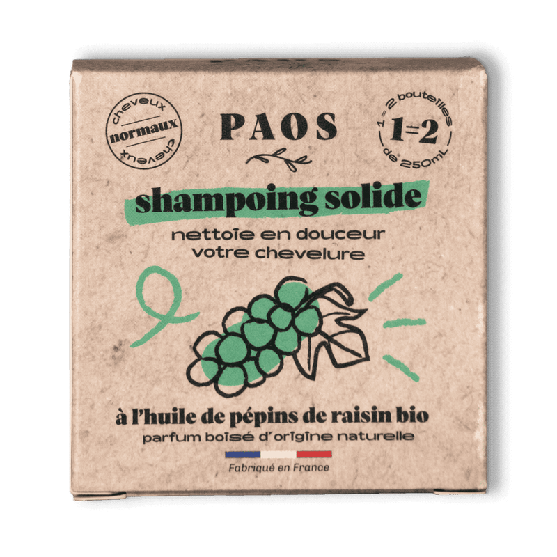 Le shampoing solide PAOS à l'huile de pépins de raisin bio